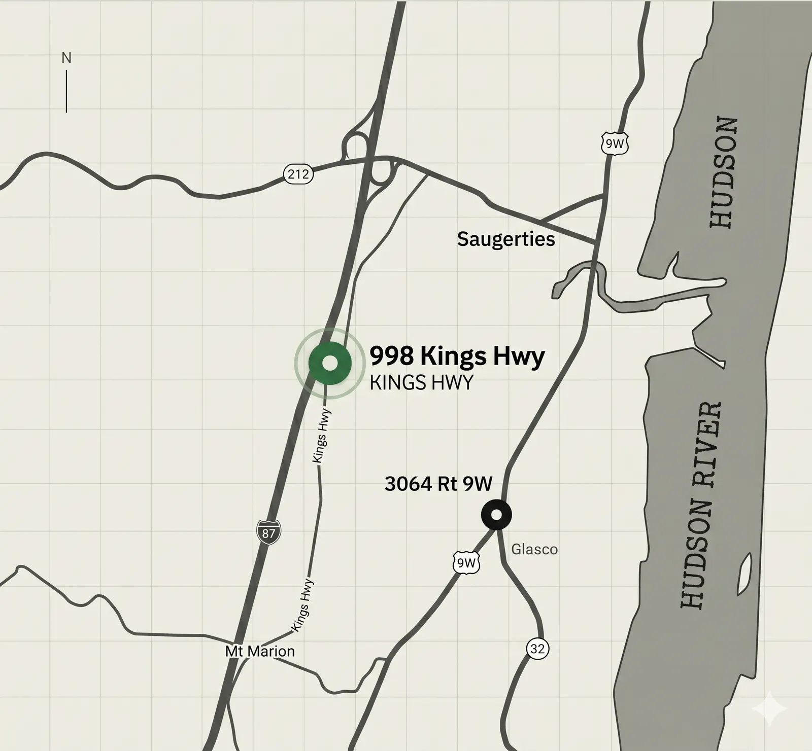 Map showing the 998 Kings Highway self storage location in Saugerties, NY